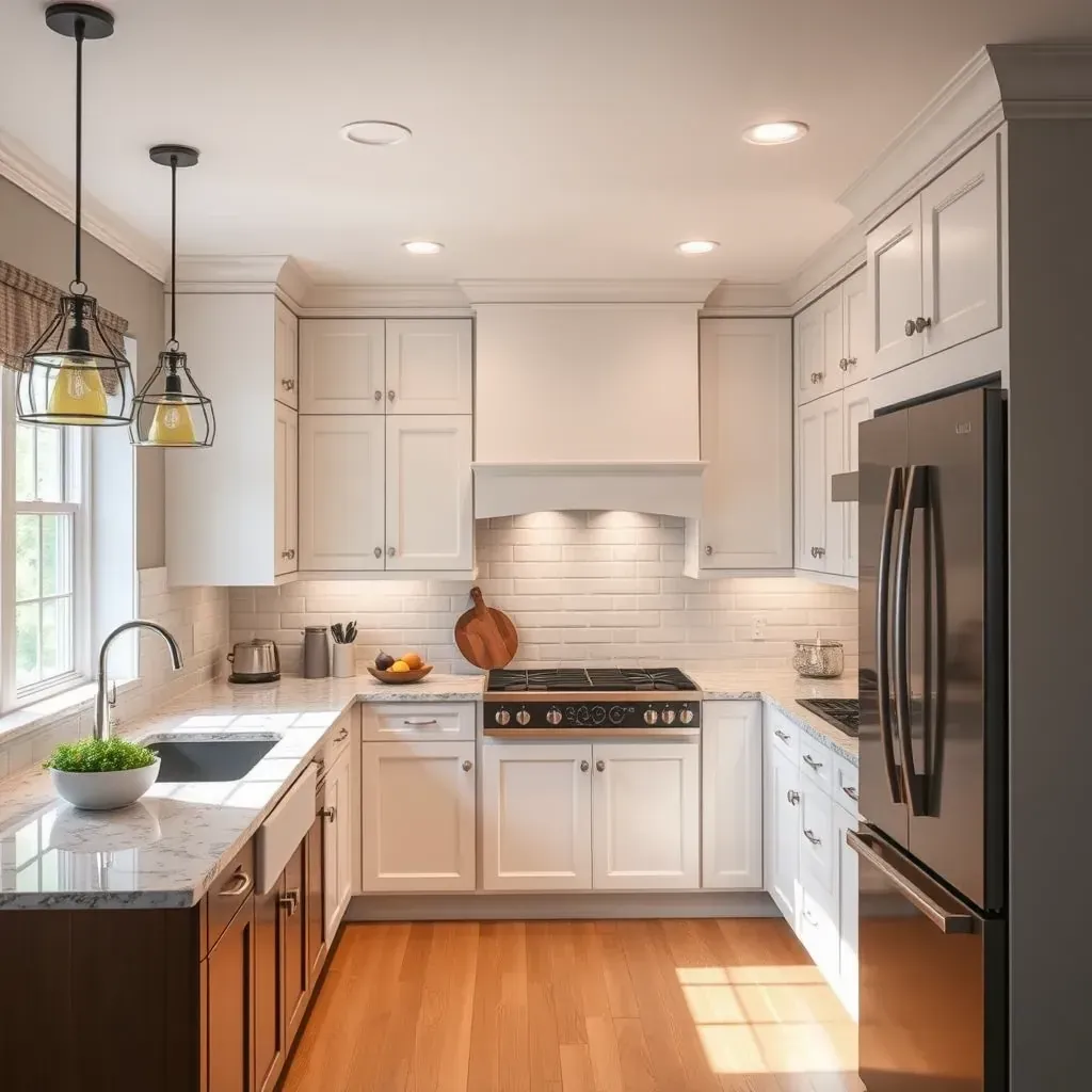Modern Chamberlayne kitchen with quartz counters, white cabinets, stainless appliances, large island, and natural light.