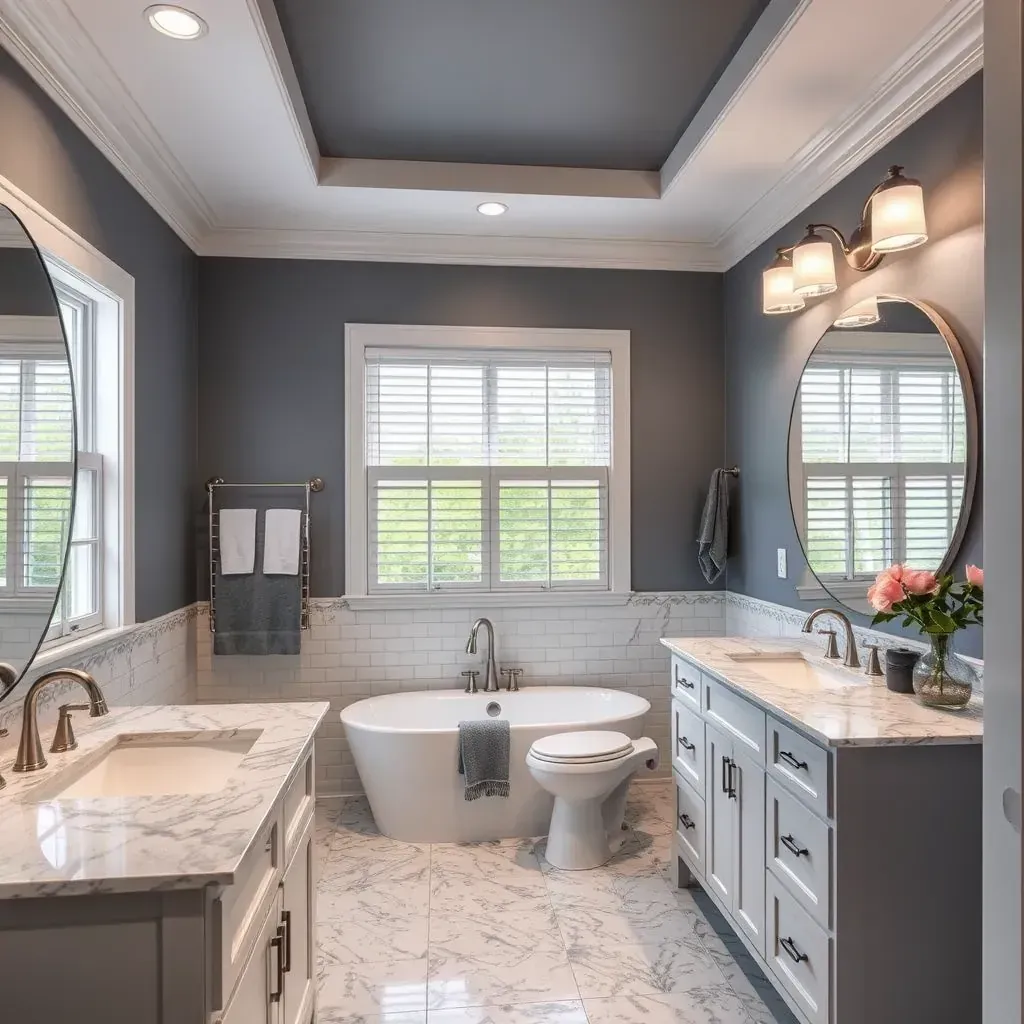 A modern bathroom in Richmond, VA featuring new marble tiles, sleek fixtures, and contemporary design elements.