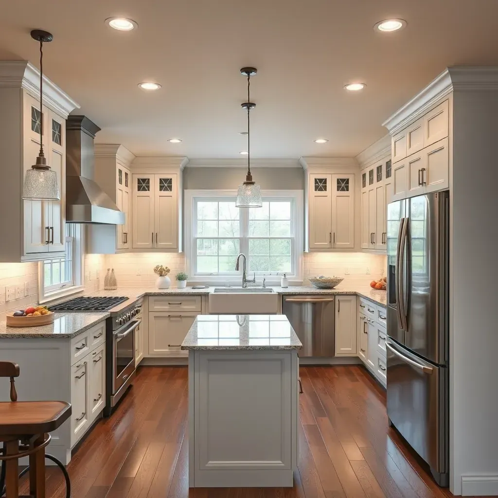 Modern kitchen remodel in Magnolia Green, VA featuring white quartz counters, grey shaker cabinets, subway tile backsplash, and stainless steel appliances.