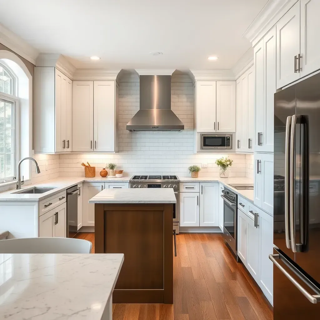 Modern Richmond kitchen with sleek cabinetry, quartz countertops, stainless steel appliances, and city views.