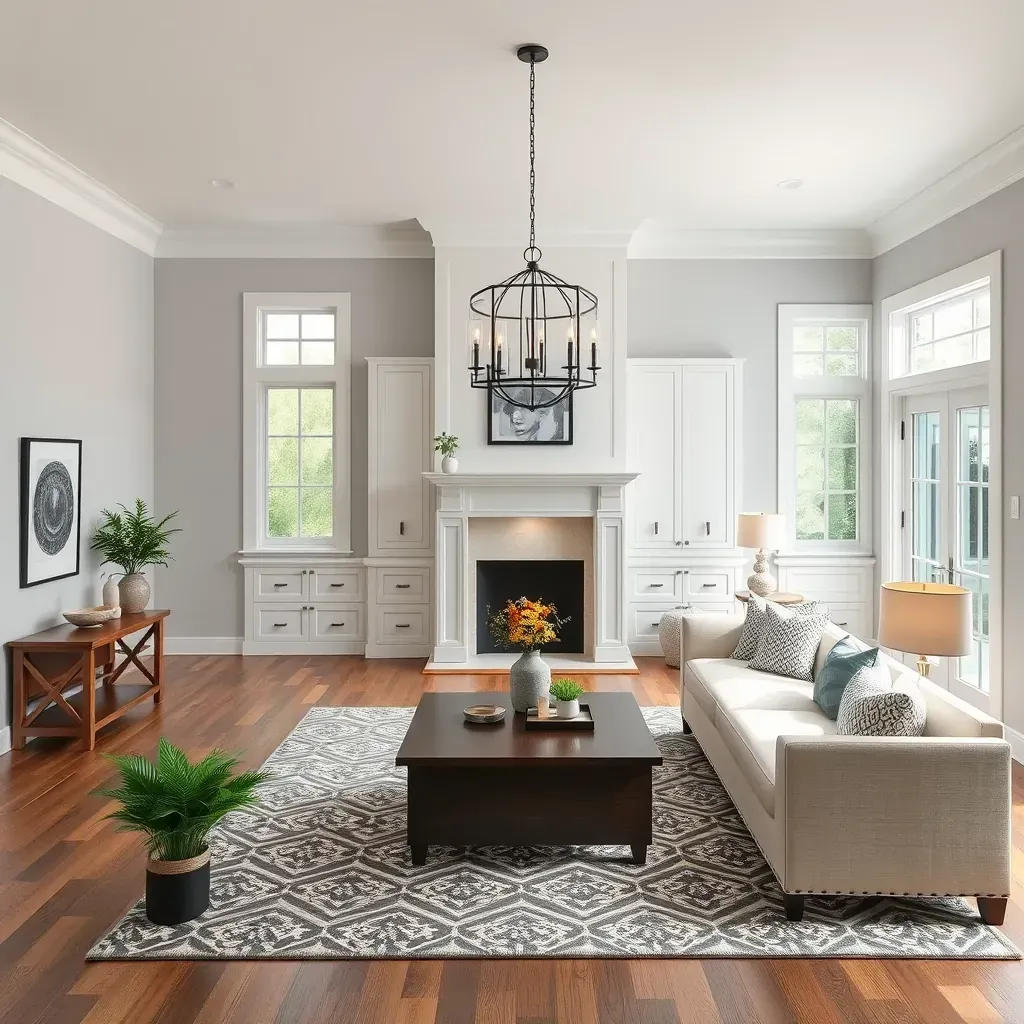 Detailed interior renovation of a modern living room in Wilkinson Terrace, VA, showcasing stylish furniture and decor.