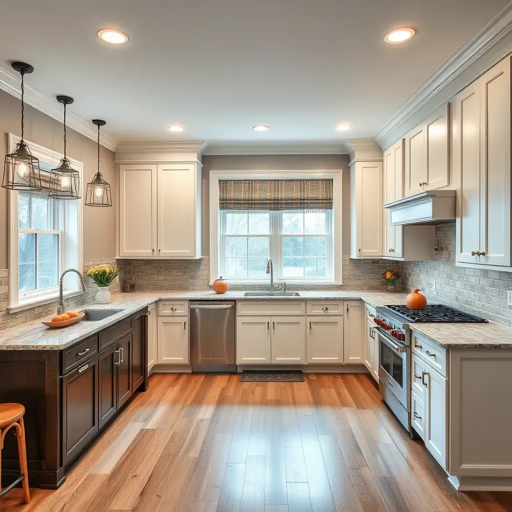 Modern Stratford Hills kitchen with white quartz countertops, dark wood cabinets, stainless steel appliances, and natural light.