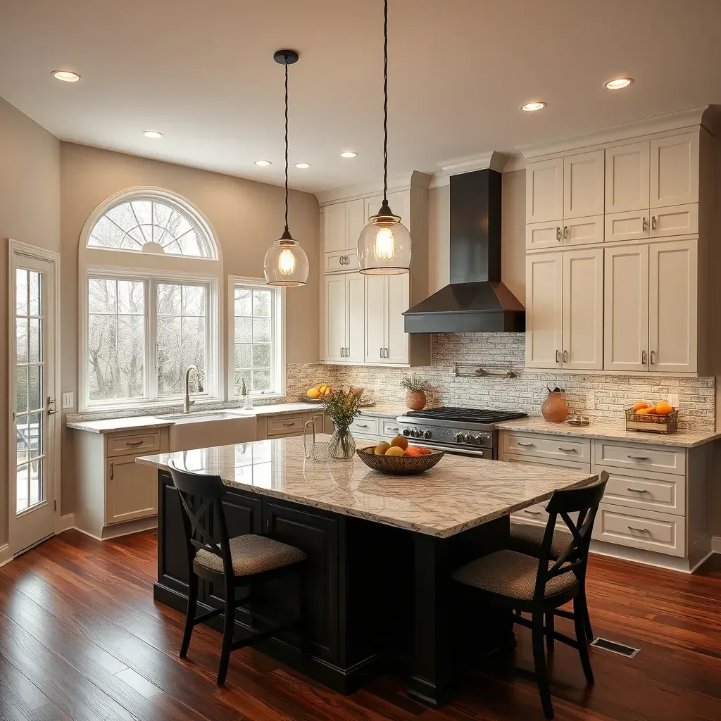 Remodeling scene of a Virginia-style home in Laurel, VA with new porch beams, modern siding, landscaping, and construction tools.