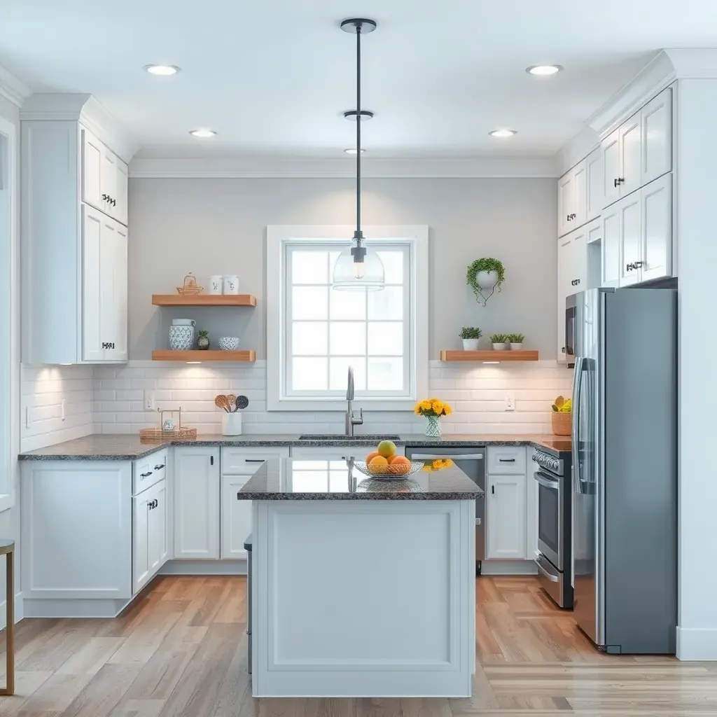 Spacious modern kitchen with quartz countertops, wood cabinetry, stainless appliances, and natural light.