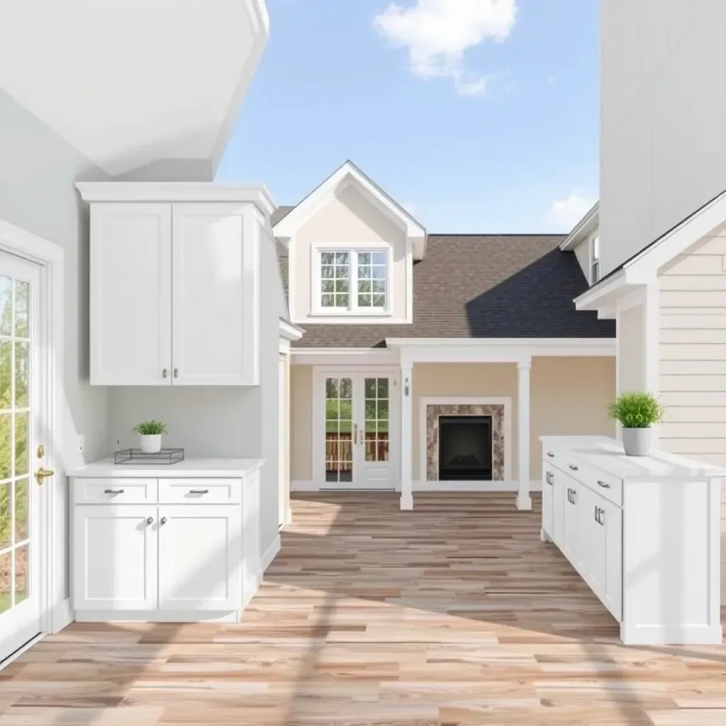 A detailed renovation scene in Magnolia Green, VA, showcasing a homeowner updating a modern kitchen with new cabinetry and appliances.