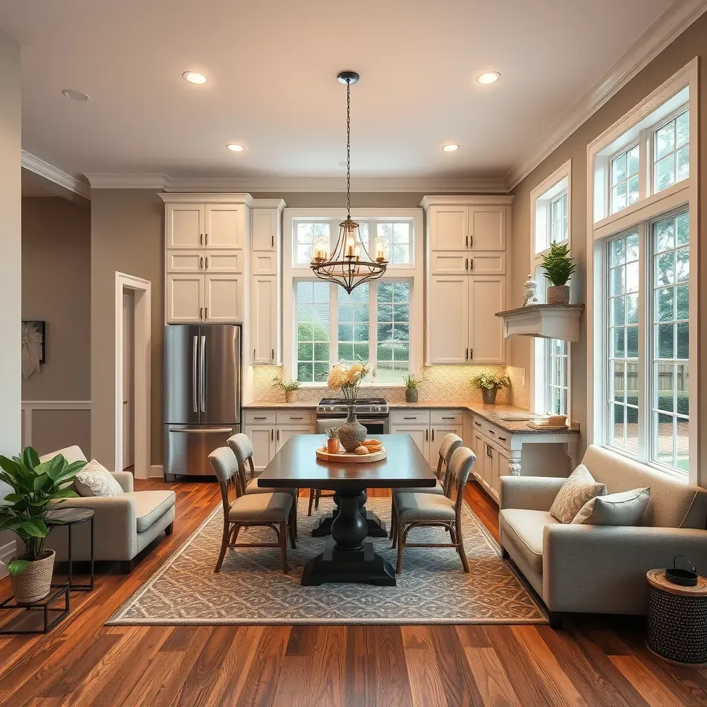 Remodeling scene in Wyndham, VA featuring a Southern-style home exterior, construction tools, and modern interior updates.