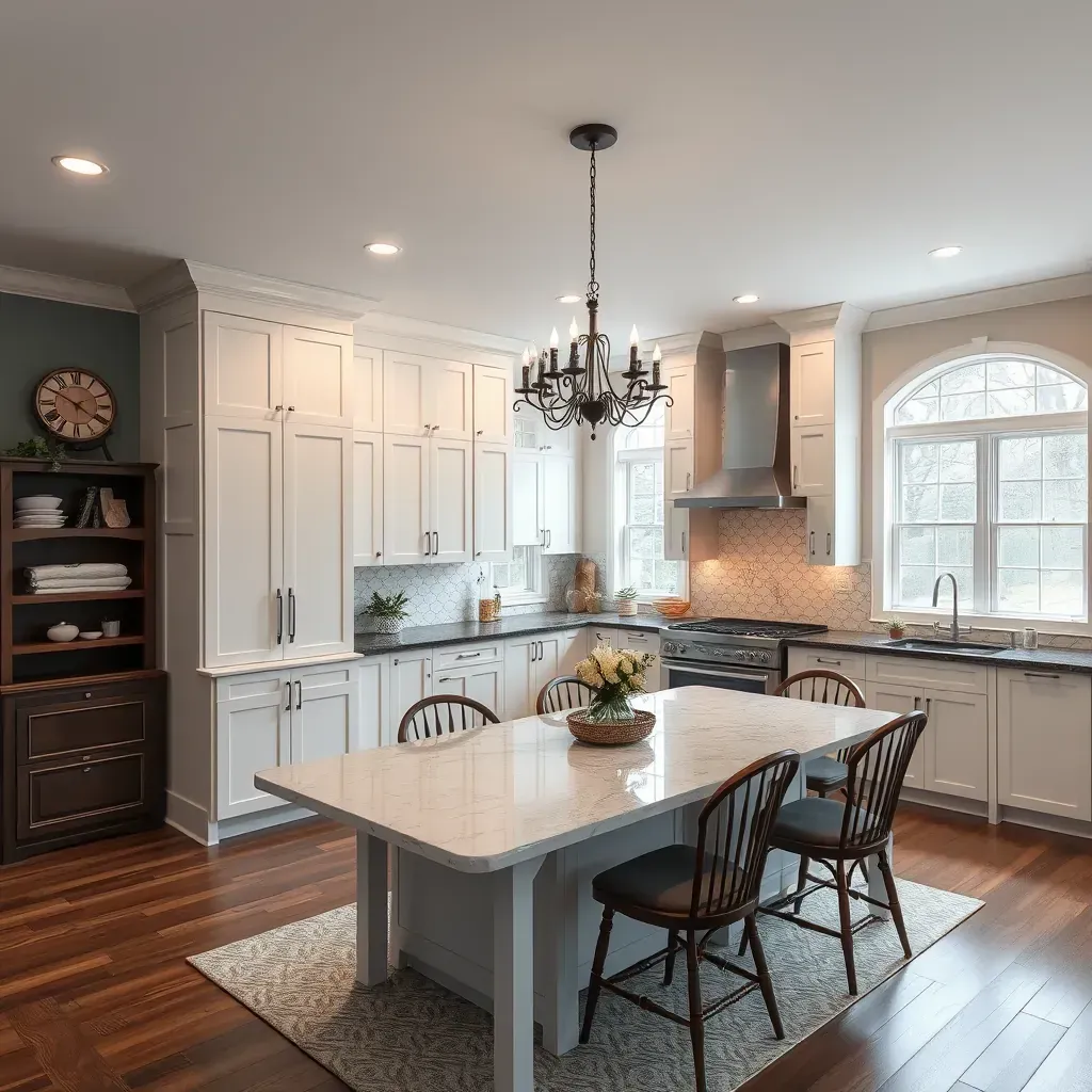 Remodeling in Bensley, VA: Modern kitchen upgrade showcasing new cabinetry and stylish lighting fixtures.