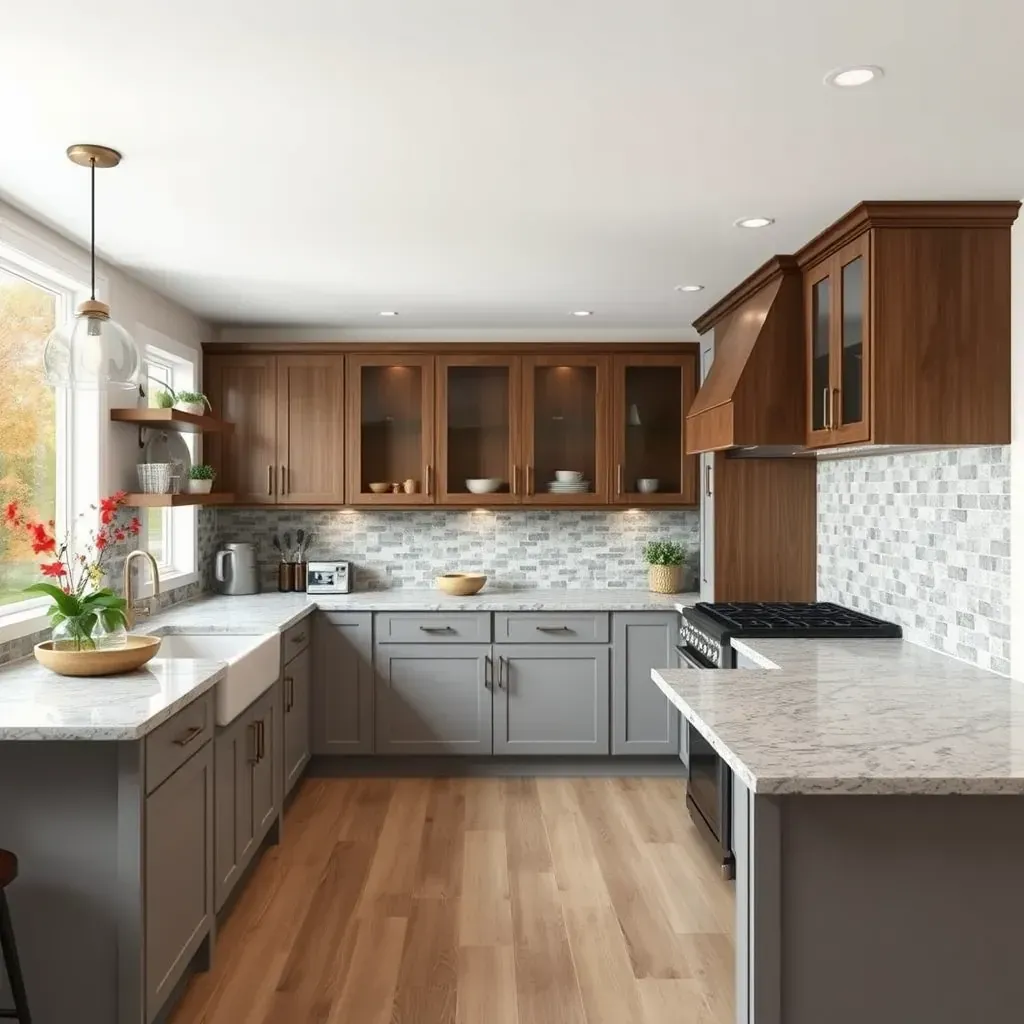 Beautiful Autumn Oaks, VA kitchen remodel with warm wood cabinets, stainless appliances, granite counters, and autumn fall views.