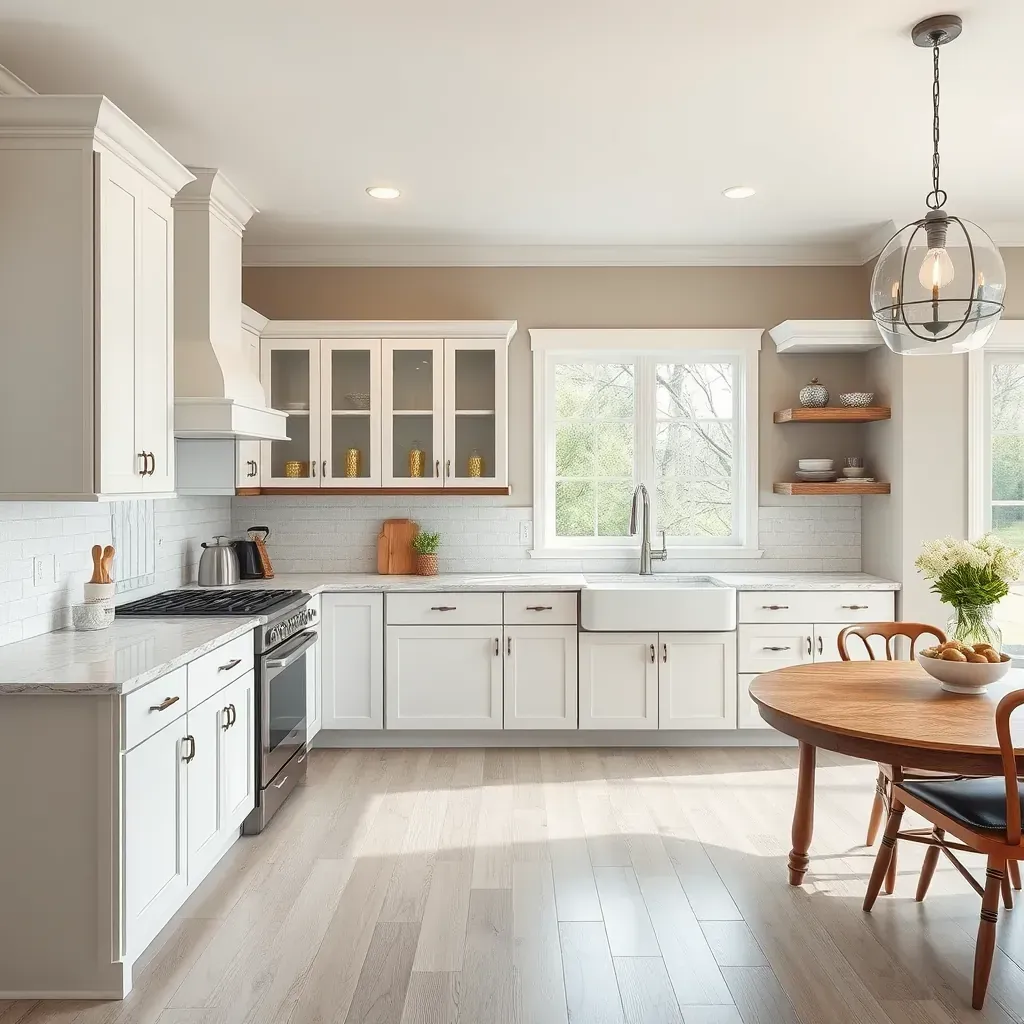 Modern kitchen featuring dark oak cabinets, white quartz countertops, large windows, stainless steel appliances, and hardwood floors in Bensley, VA.