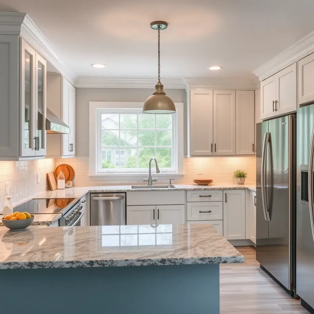 Beautiful Meadowbrook, VA kitchen with modern cabinets, sleek countertops, and stylish lighting fixtures.