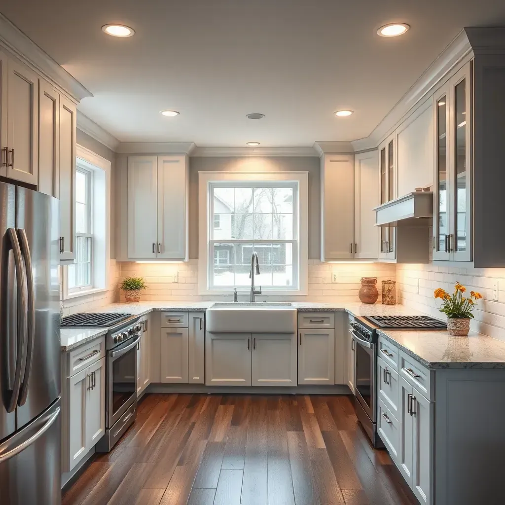 Spacious Tuckahoe, VA kitchen with neutral cabinets, quartz countertops, stainless appliances, and natural light.