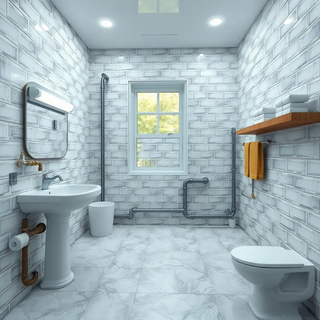 Detailed image of Richmond plumbing with stainless steel pipes, brick walls, and utility room setting.