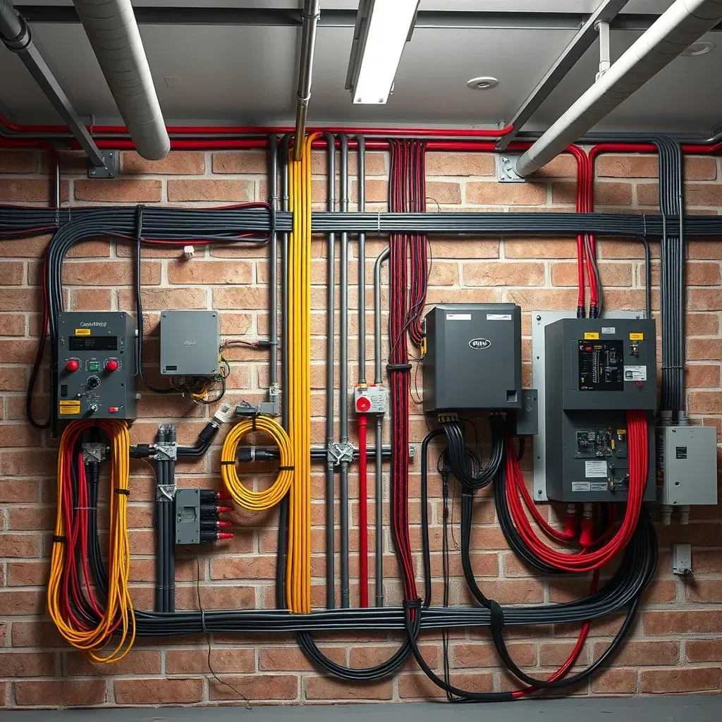 Detailed electric wiring and panel setup in an industrial Richmond, VA facility with tools and safety gear.