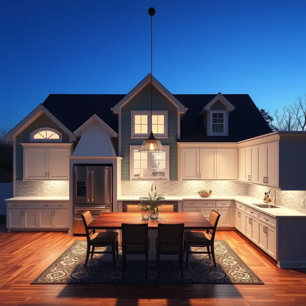 A detailed remodeling scene in Tuckahoe, VA, showing workers updating a historic home's interior and exterior.