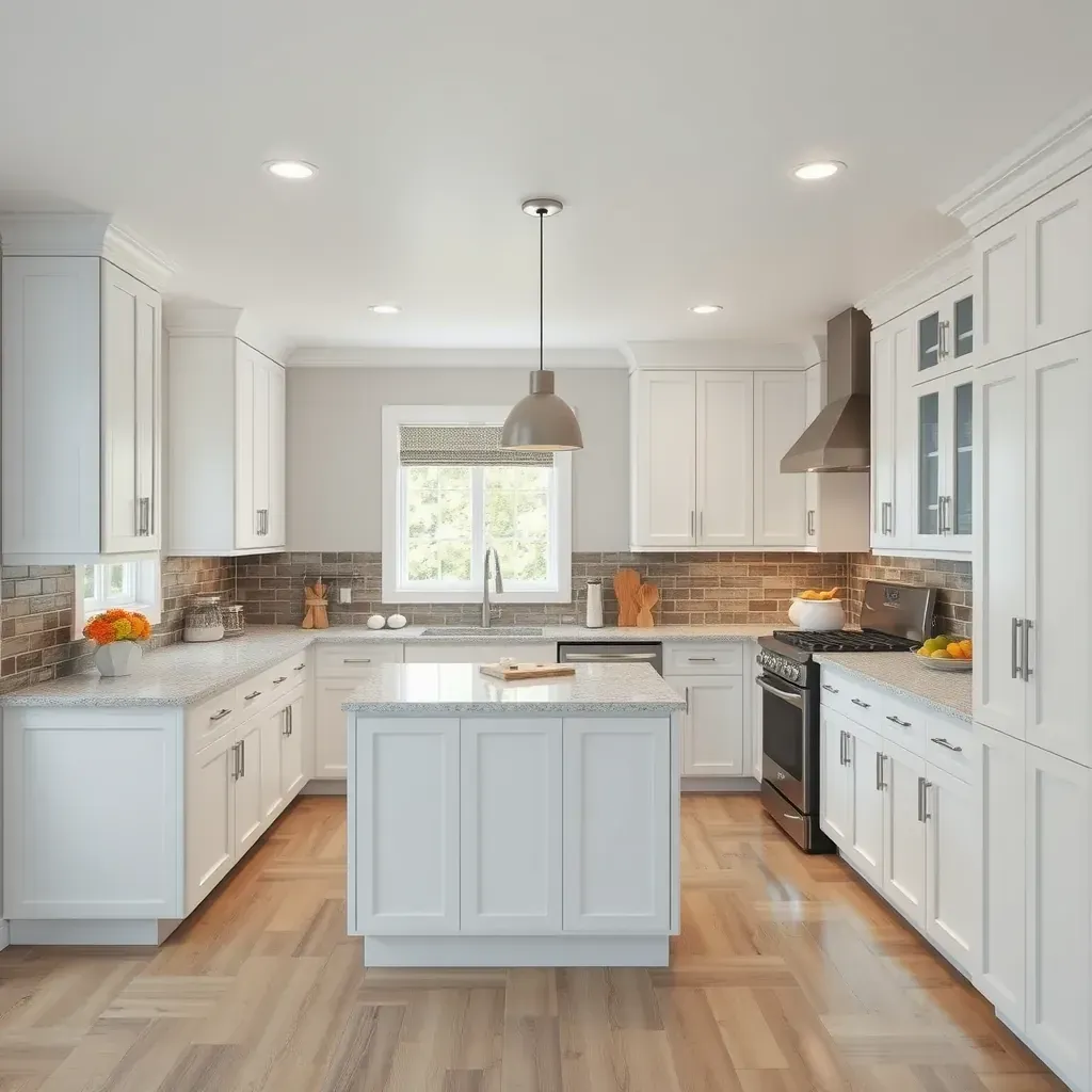 Modern Carytown, VA kitchen remodeling featuring walnut cabinets, quartz countertops, stainless appliances, and hardwood flooring.