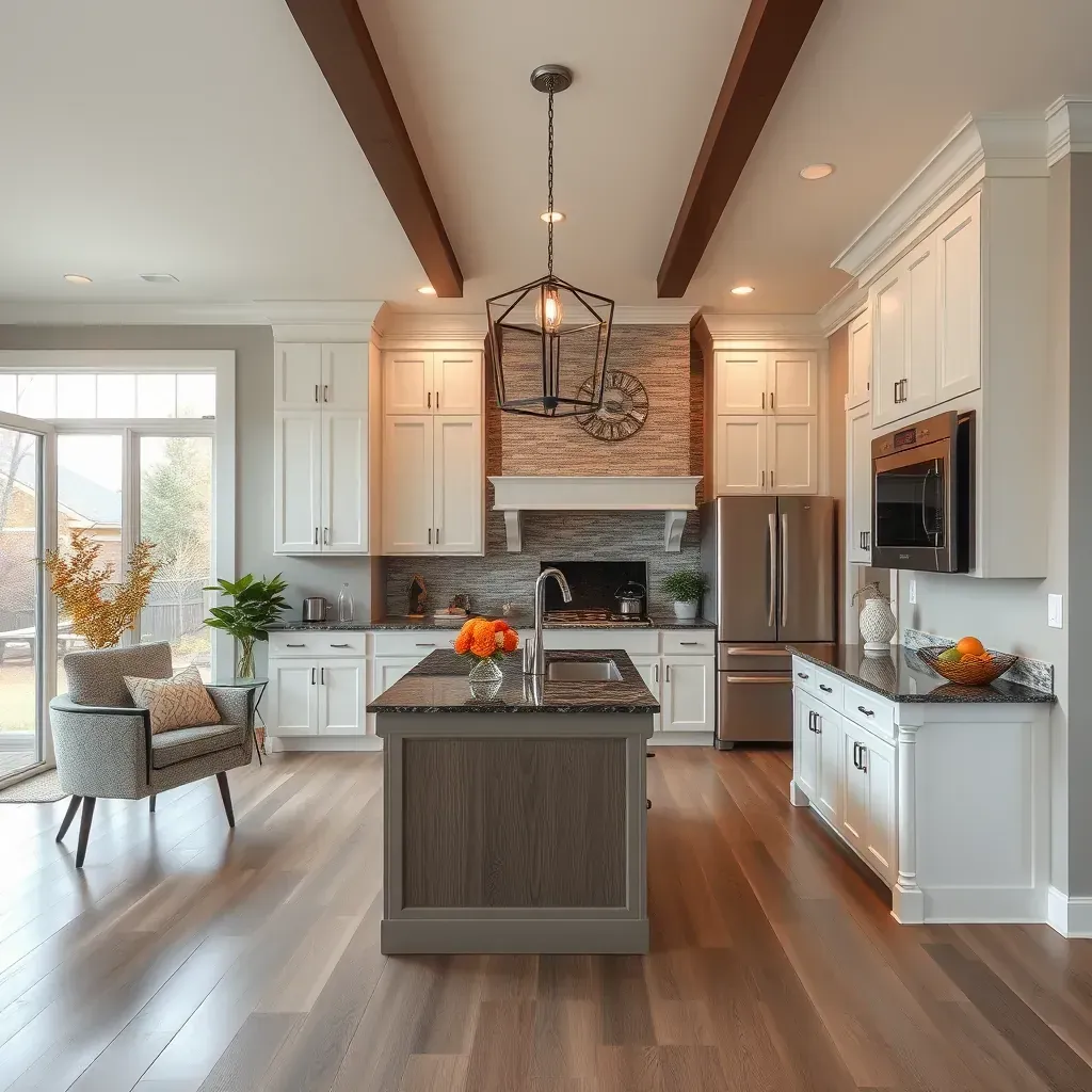 Autumn Oaks, VA home renovation scene outdoors with workers and new construction details.