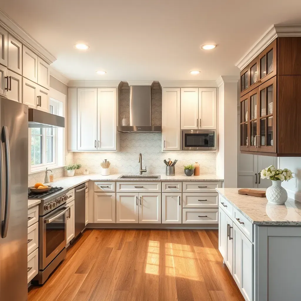 Spacious Tarrington kitchen with warm cabinetry, granite countertops, stainless appliances, island, hardwood floors, and natural light.