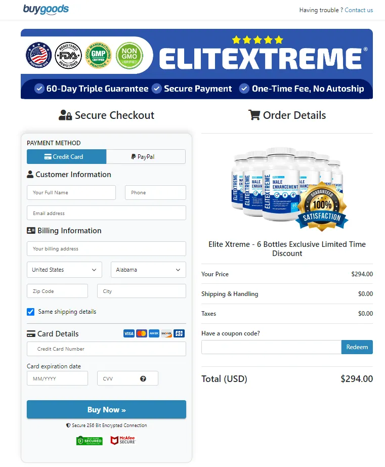 EliteXtreme Order page