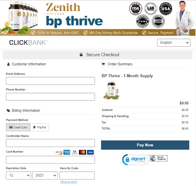 BP Thrive Order Page