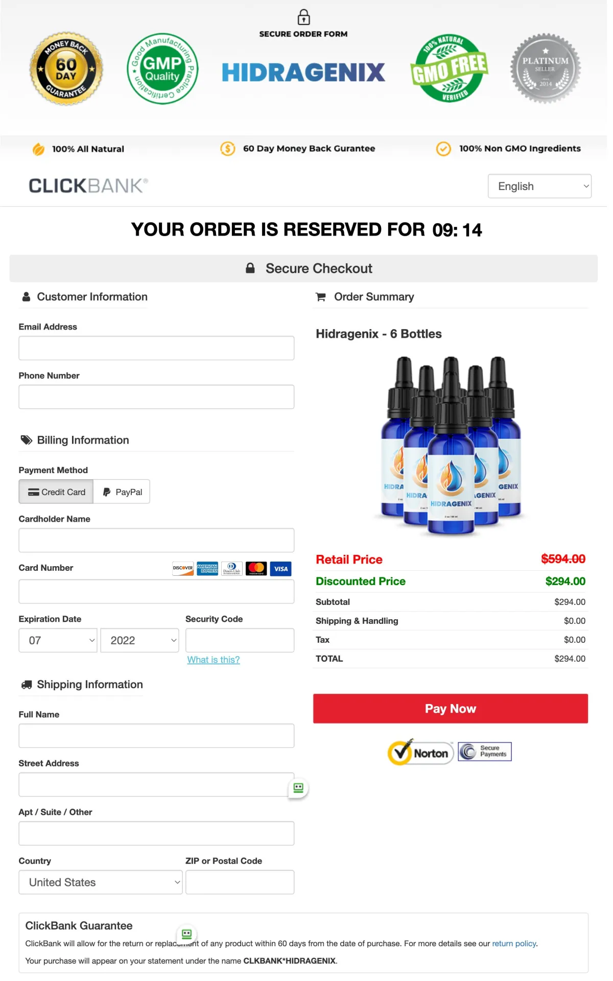 Hidragenix order page