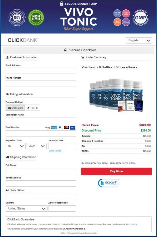 VivoTonic Order Page