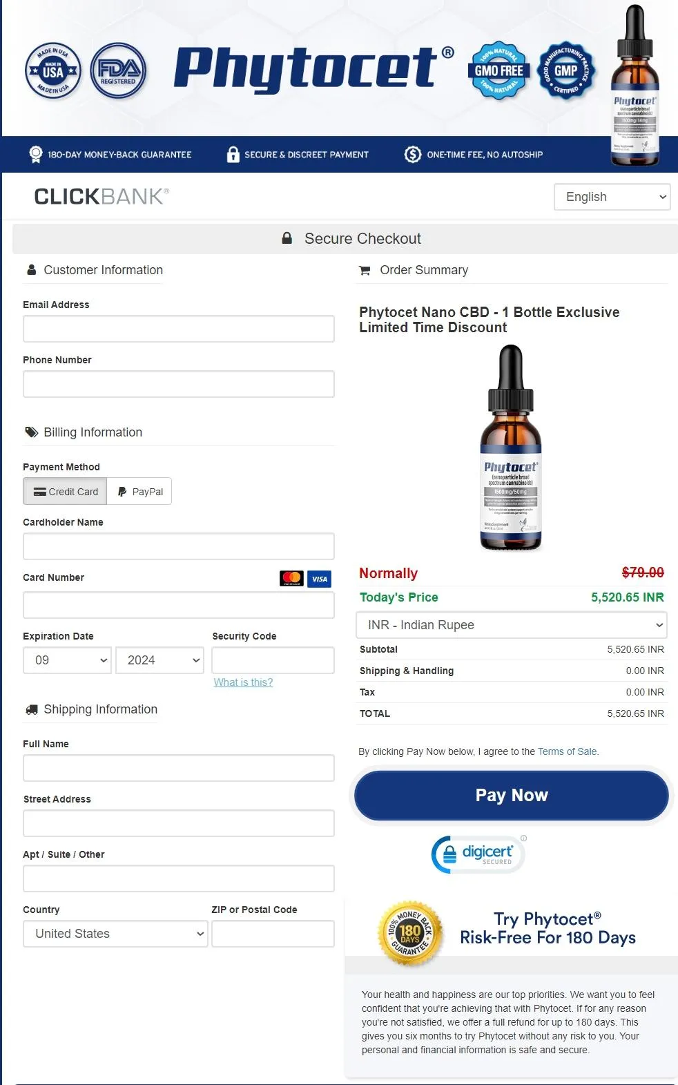 Phytocet Order Summary