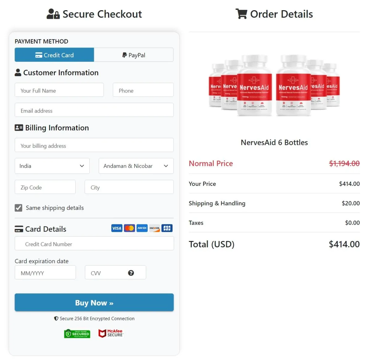 NervesAid-order-page