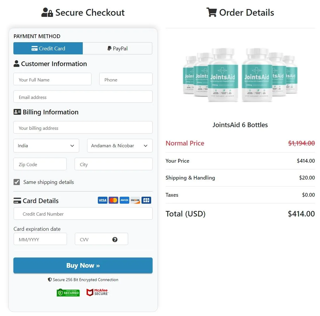 JointsAid Order Page