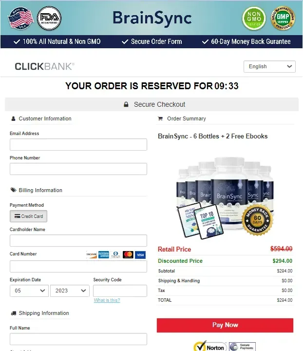 BrainSync  Order Page