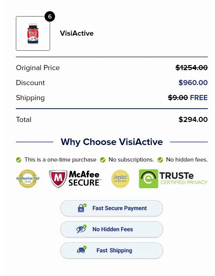 VisiActive order summary