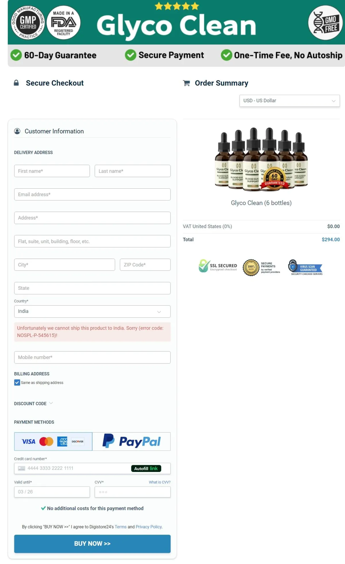 Glyco Clean Order Page