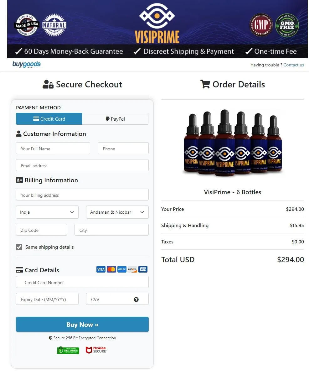 VisiPrime Order Page