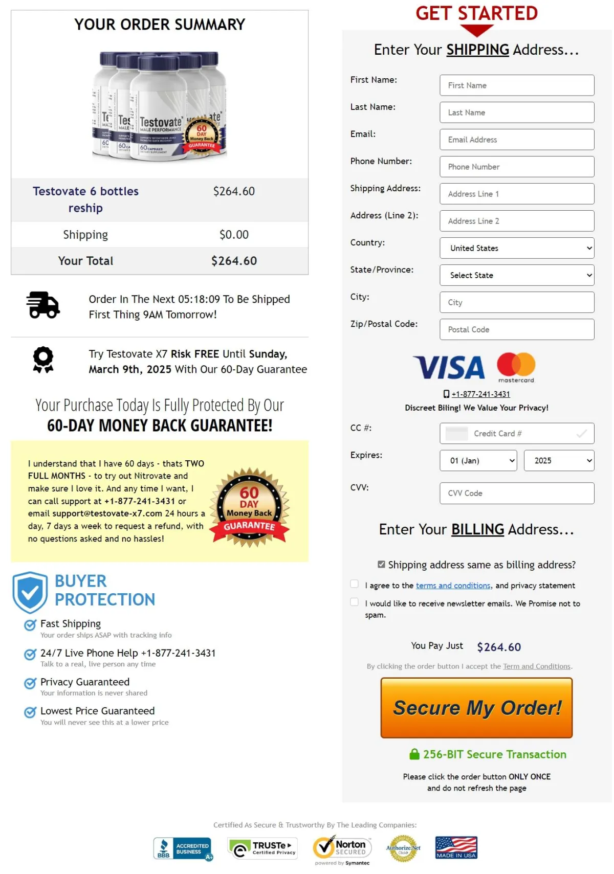 Testovate Order Page