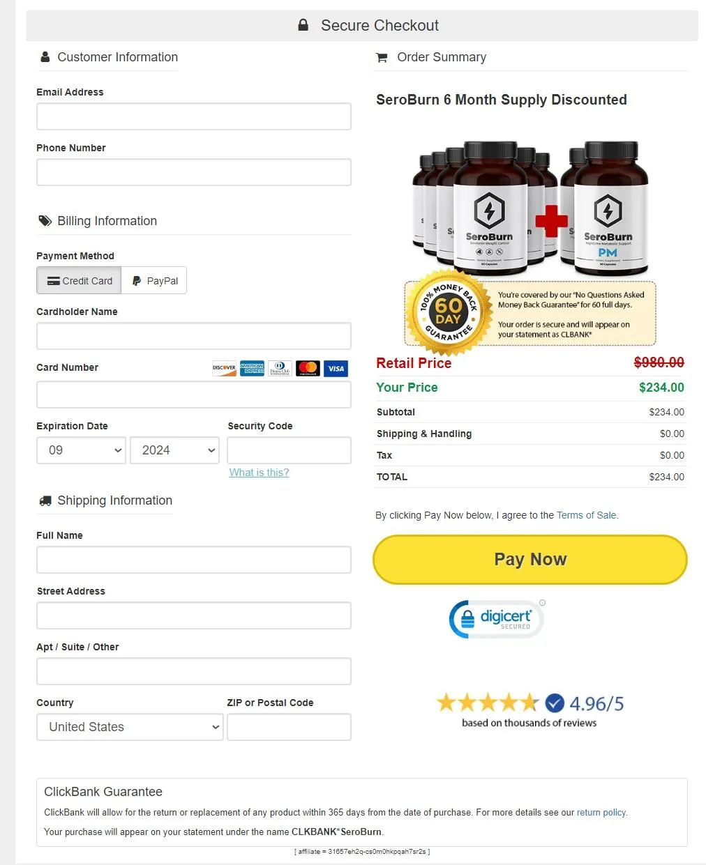 SeroBurn Order Page