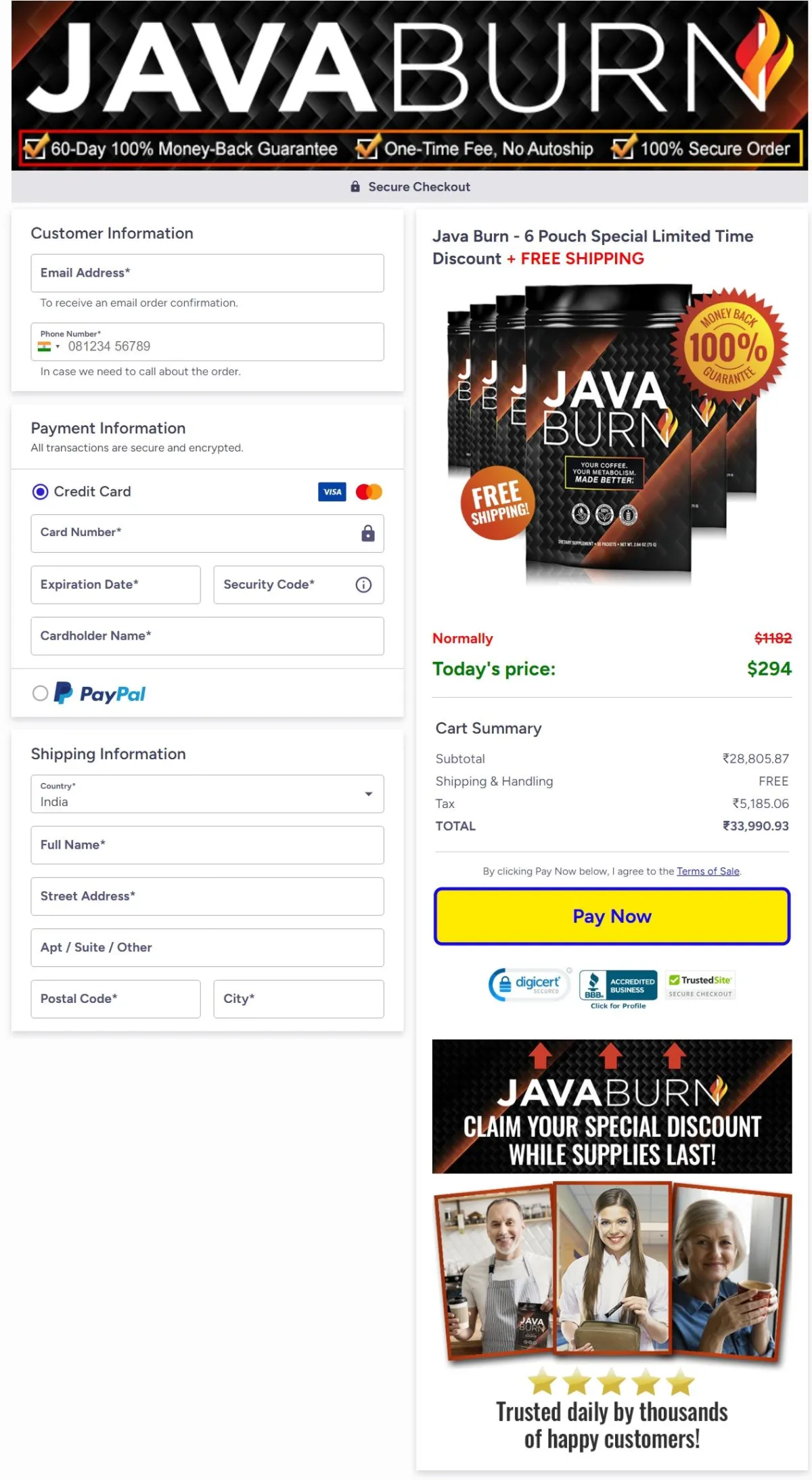 Java Burn Order page