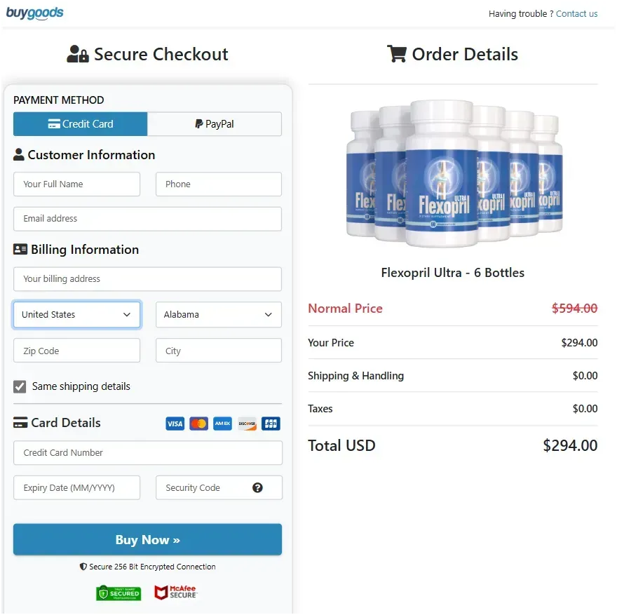 Flexopril Ultra Order Page