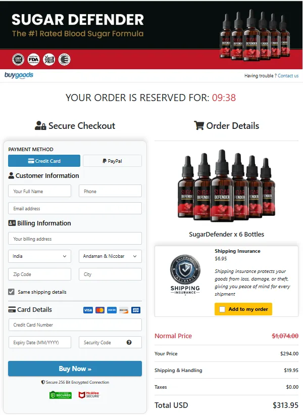 Sugar defender Order Page