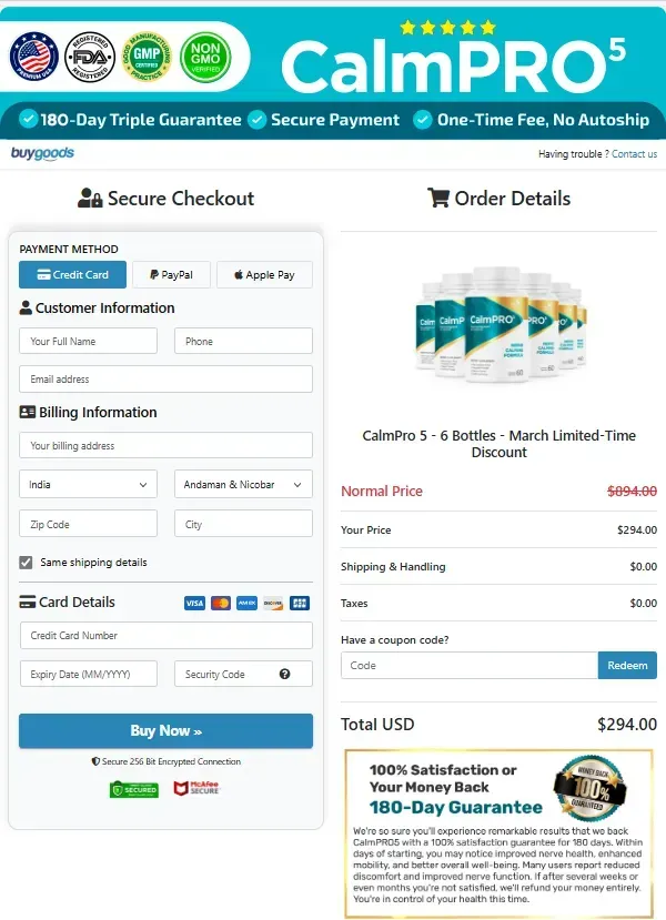CalmPRO5 Order Page