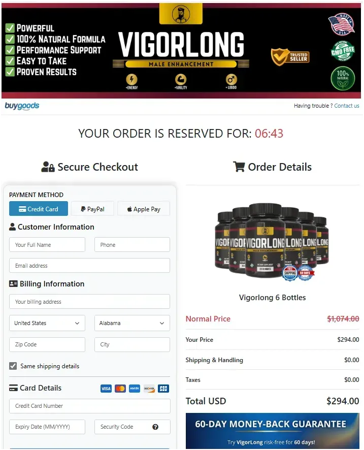 VigorLong order page