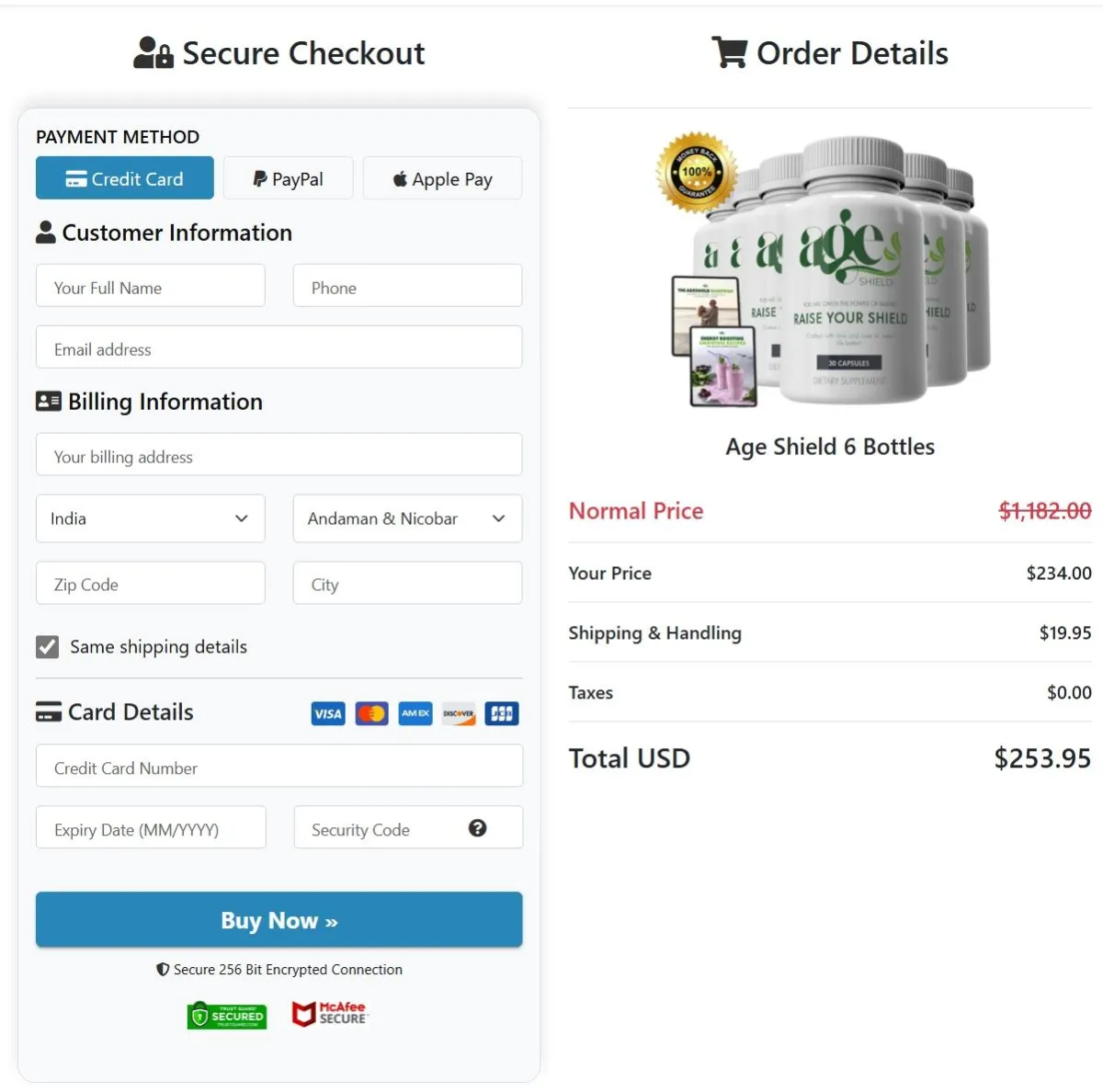 AgeShield order page