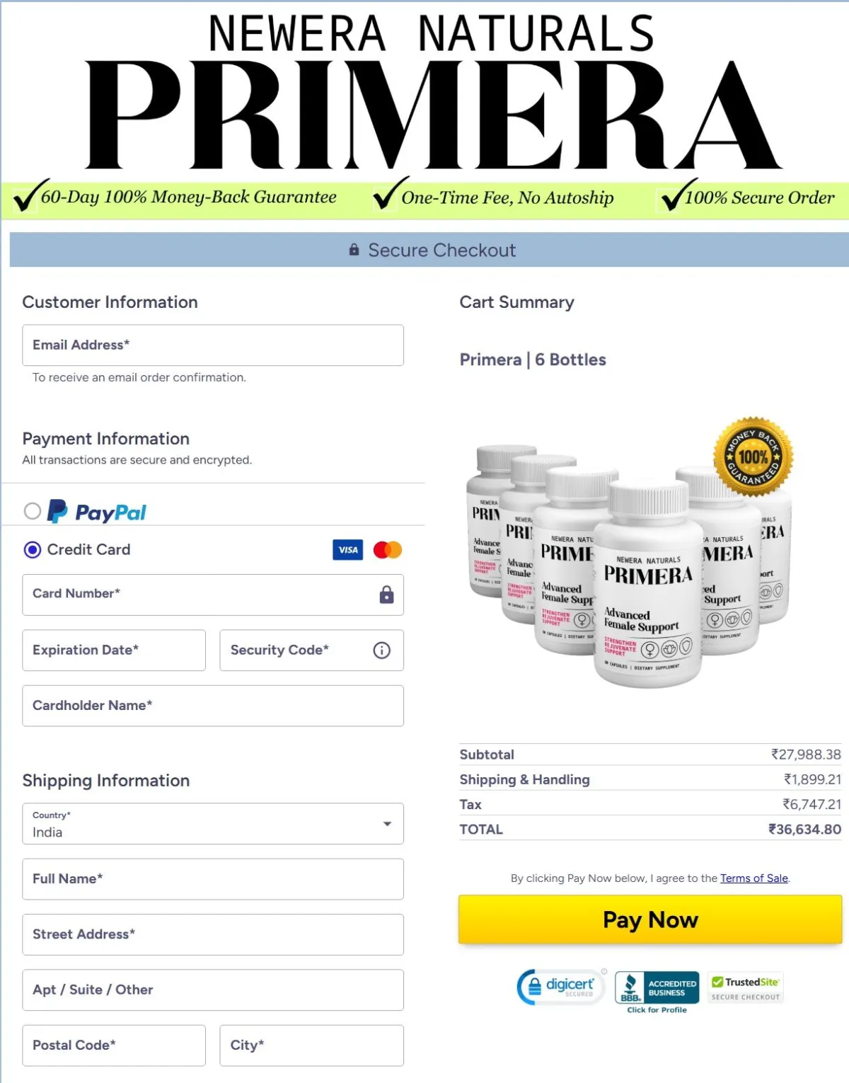 Primera order page