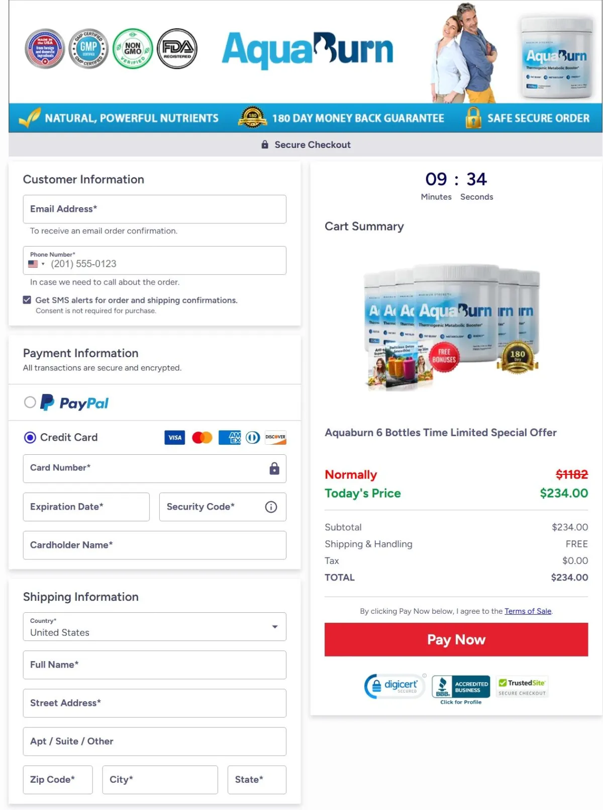 AquaBurn order page