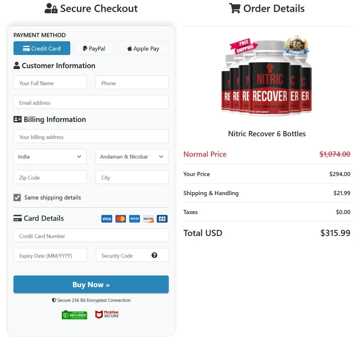 Nitric Recover order page