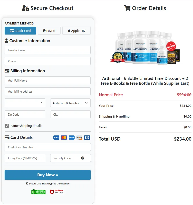 Arthronol Order Page