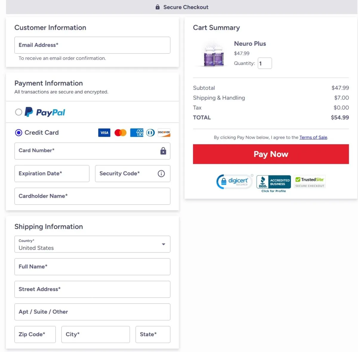 Neuro Plus order page