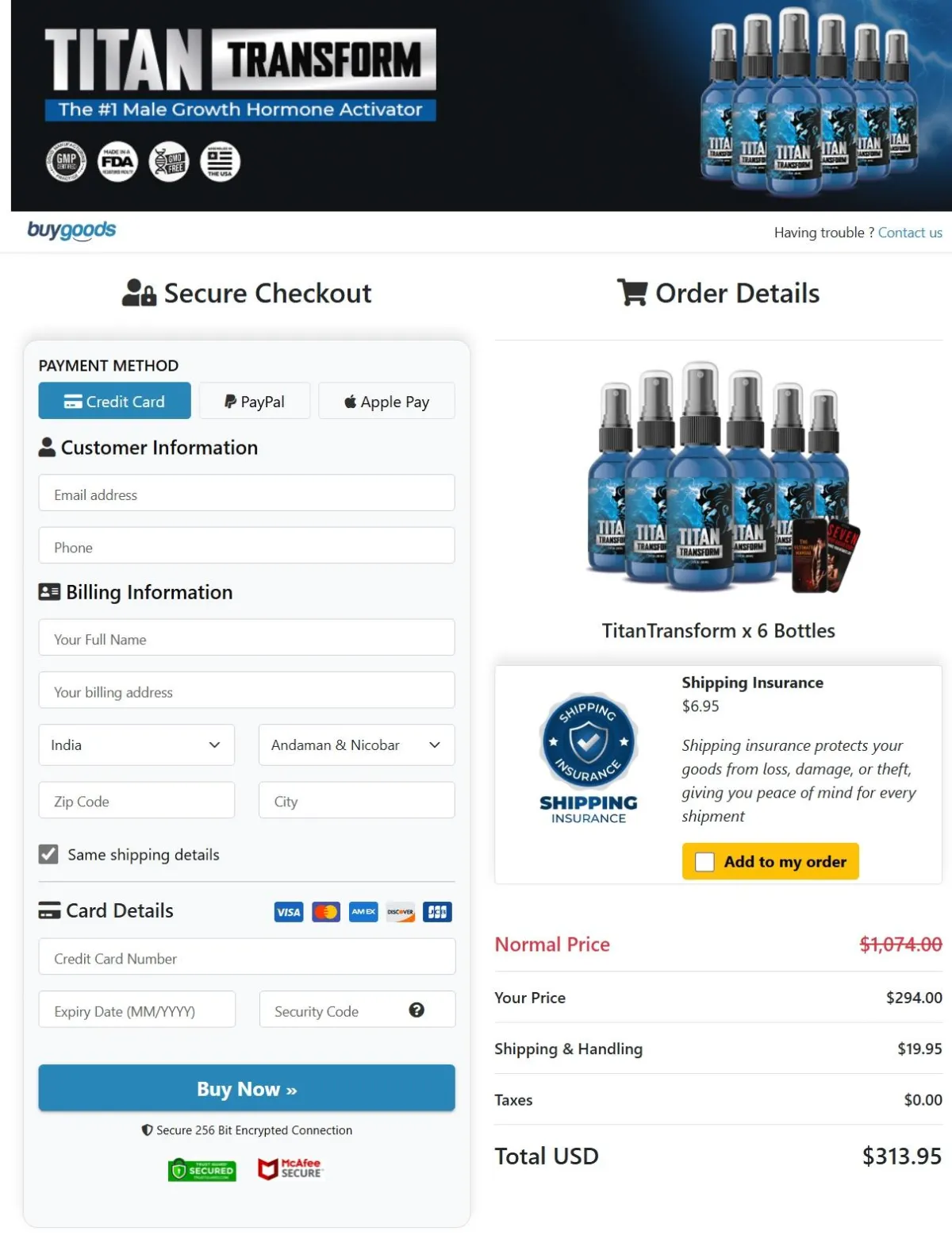 Titan Transform order page
