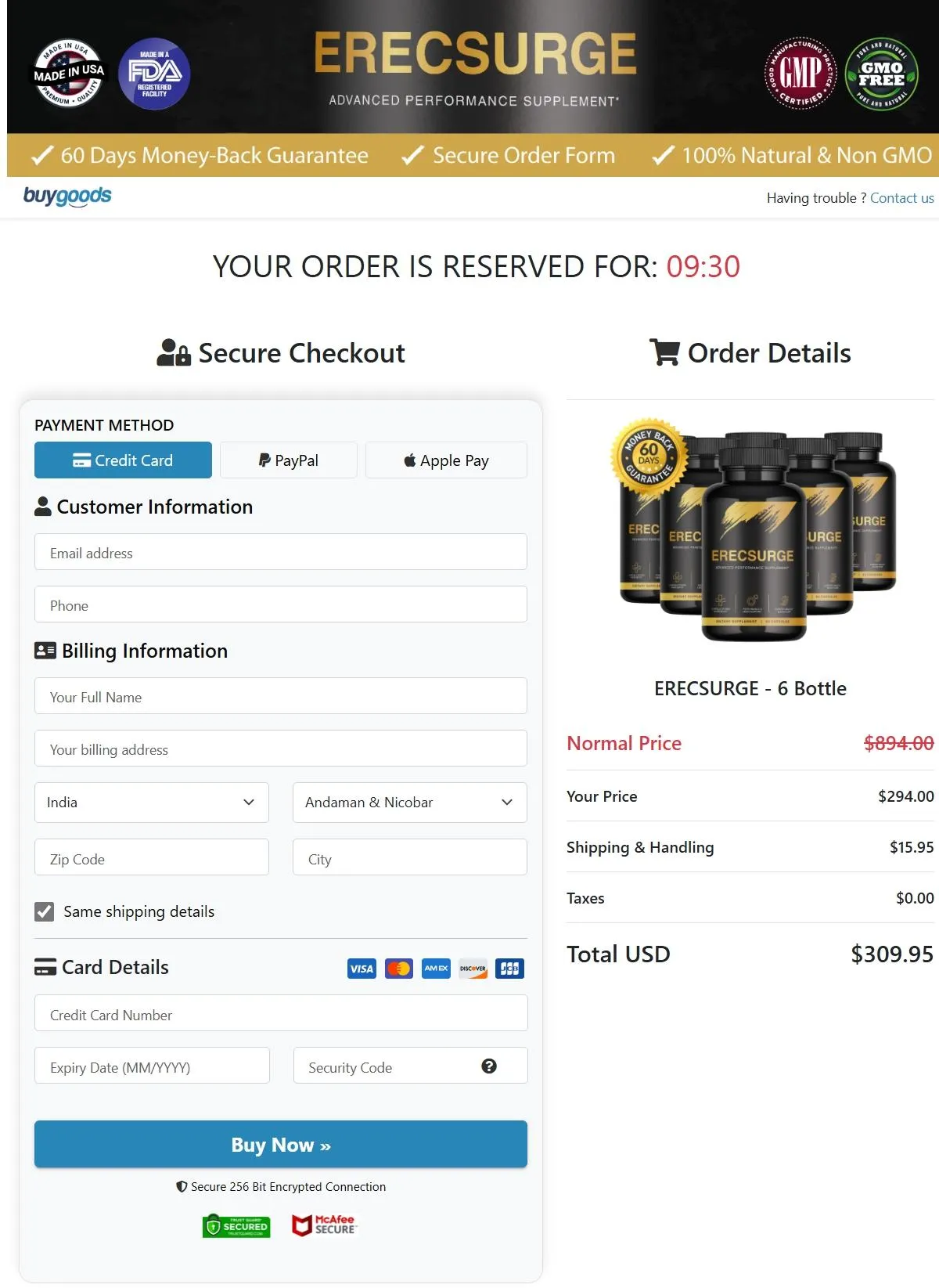 ErecSurge order page