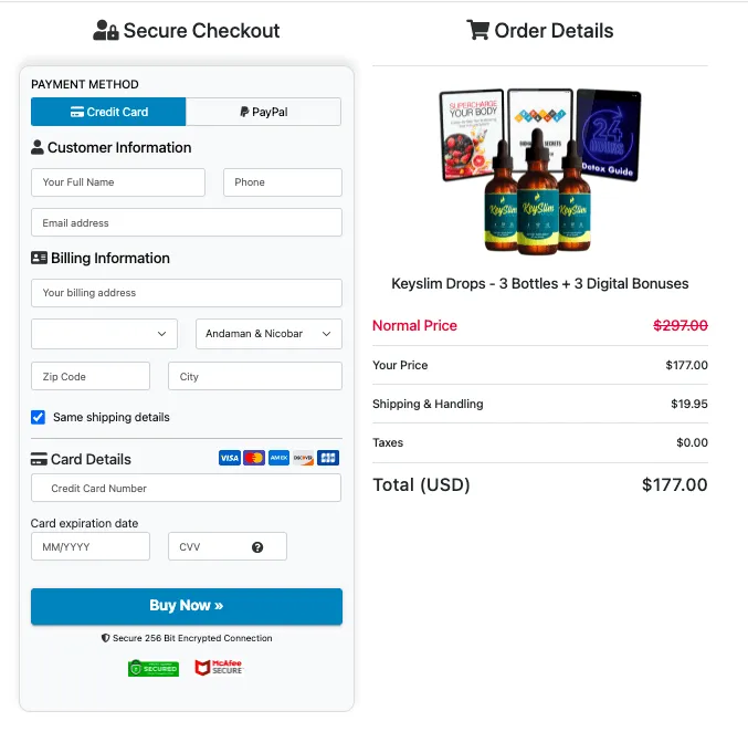 keyslim order page