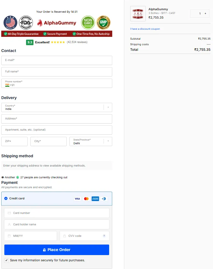 AlphaGummy Order Page