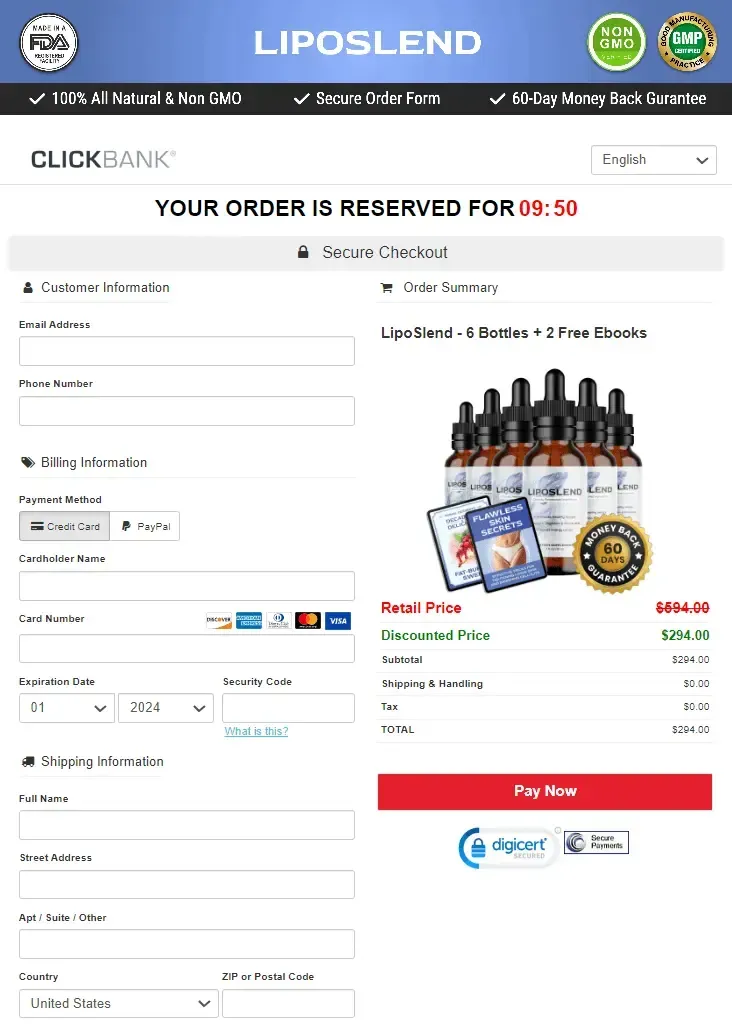 Liposlend Order Page